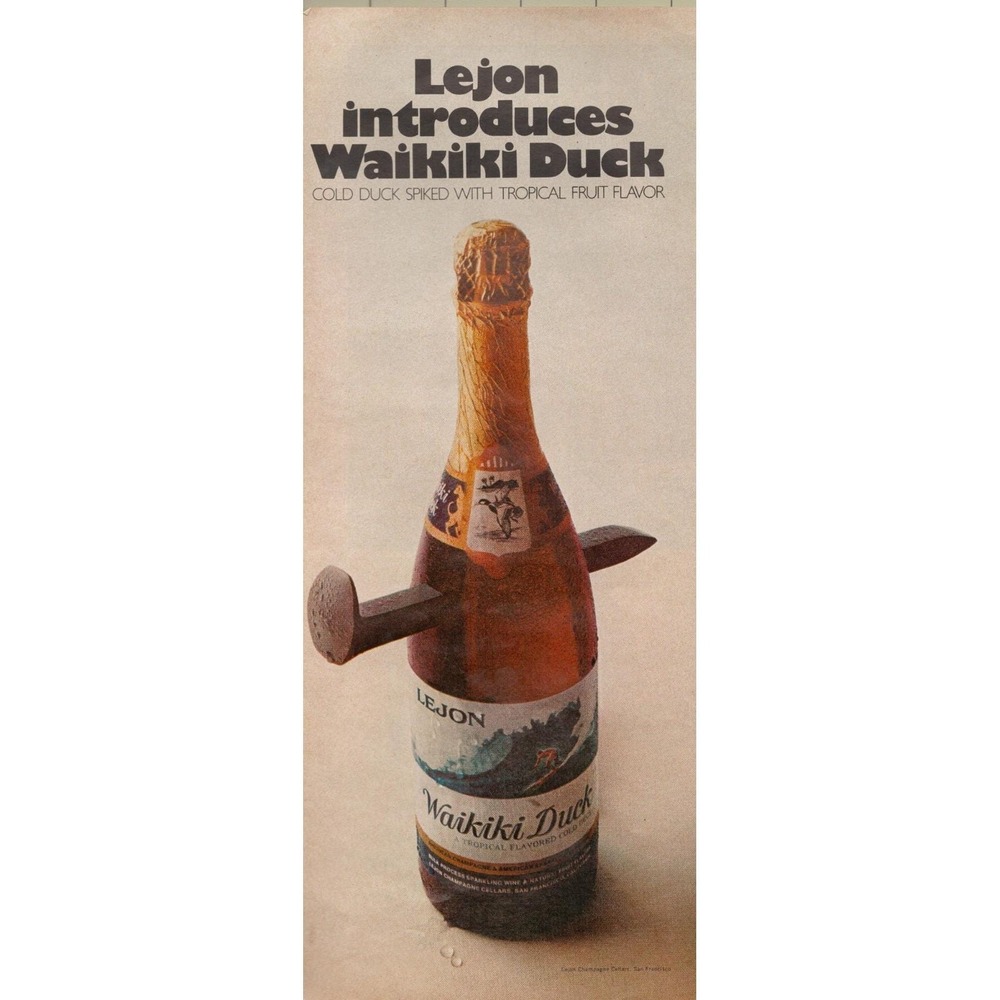 Lejon Waikiki Duck Cold Duck Champagne Tropical Wine Vintage Print Ad 1970